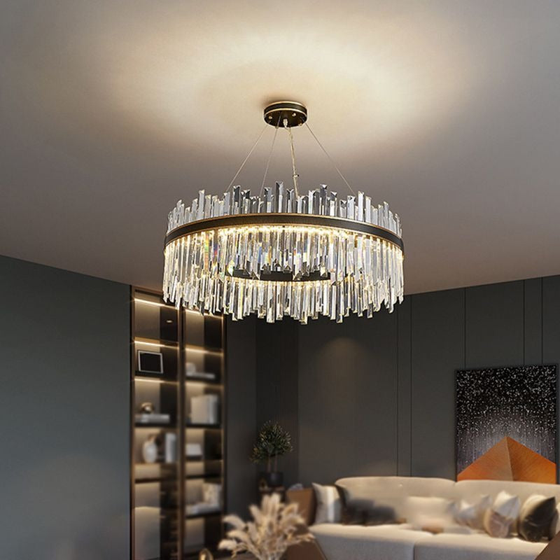 Marylin Modern Crystal Ring Chandelier, Stainless Steel & Crystal - Lumpaz