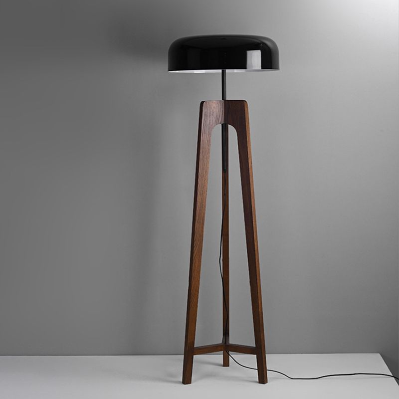 Ozawa Modern Bowl Tripod Wood Metal Floor Lamp, Black/White - Lumpaz