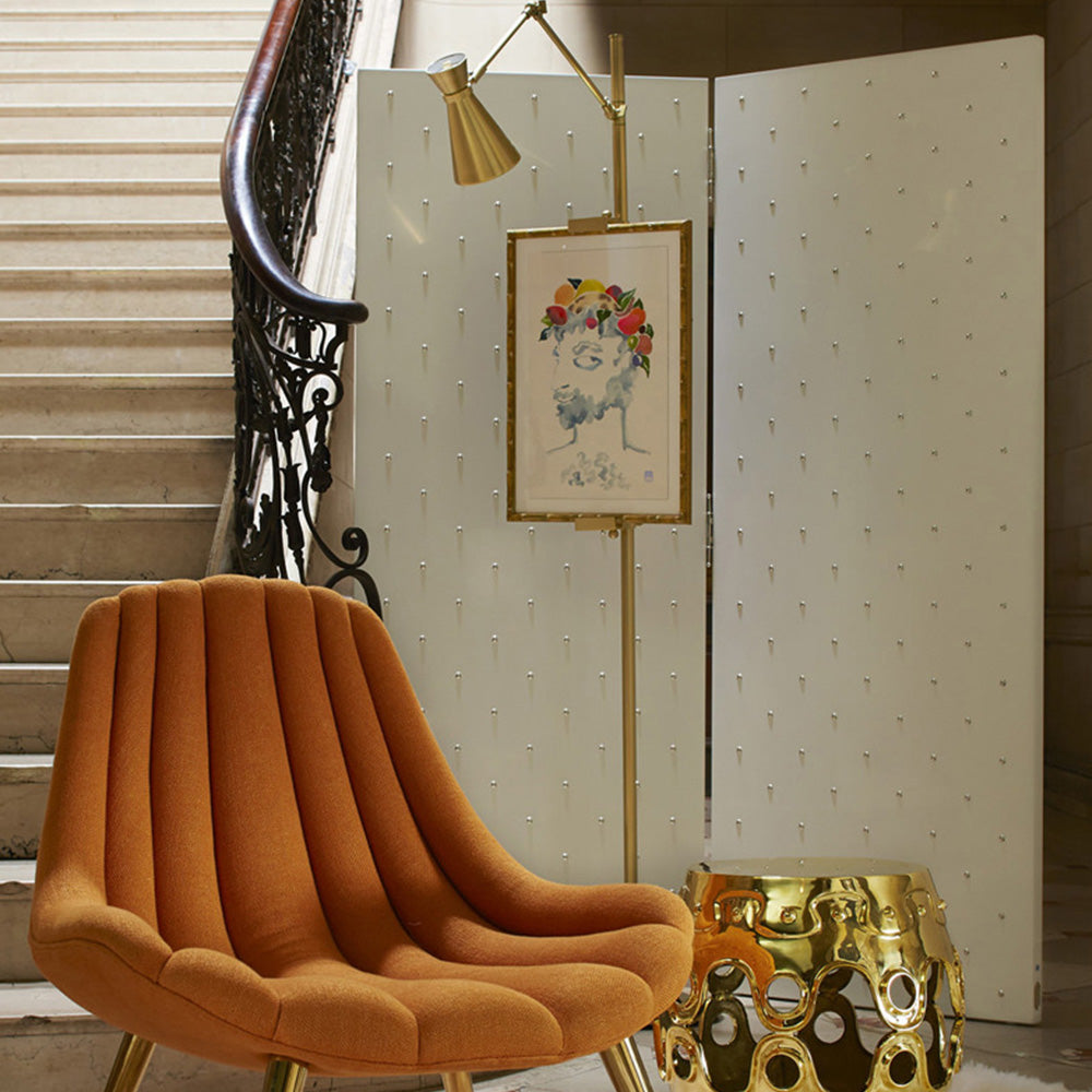 Carins Modern Art-deco Metal Easel Adjustable Floor Lamp, Brass - Lumpaz