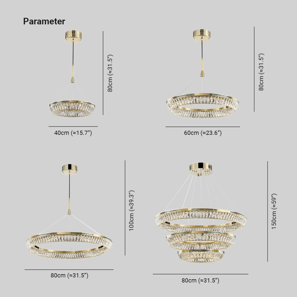 Marilyn Modern Luxury Crystal Gold Chandelier, Tri-Circle - Lumpaz