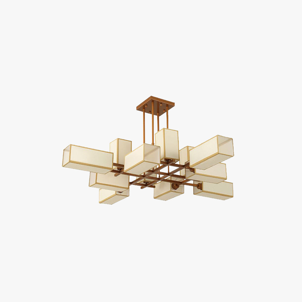 Lacey Pendant Light Square Retro, Metal/Fabric, Black/Gold, Living Room - Lumpaz