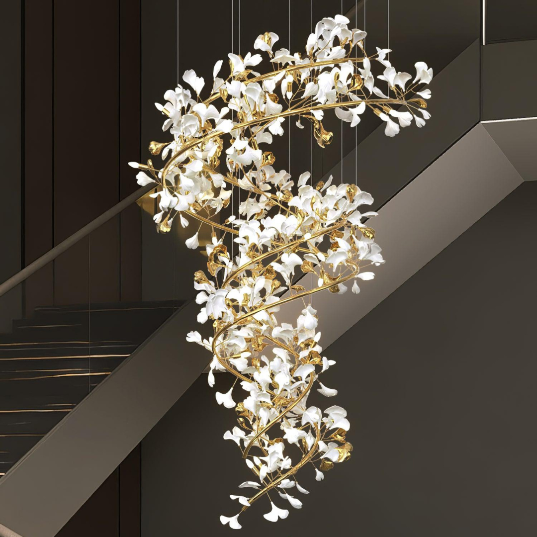 Olivia AntGlo Modern Gold Staircase Chandelier, Metal & Ceramic - Lumpaz