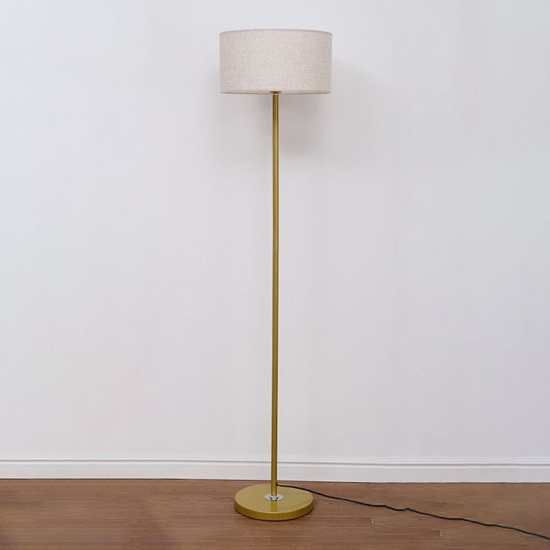 Eryn Floor Lamp Cylinder Modern, Metal/Fabric, Black/White/Gold, Bedroom - Lumpaz