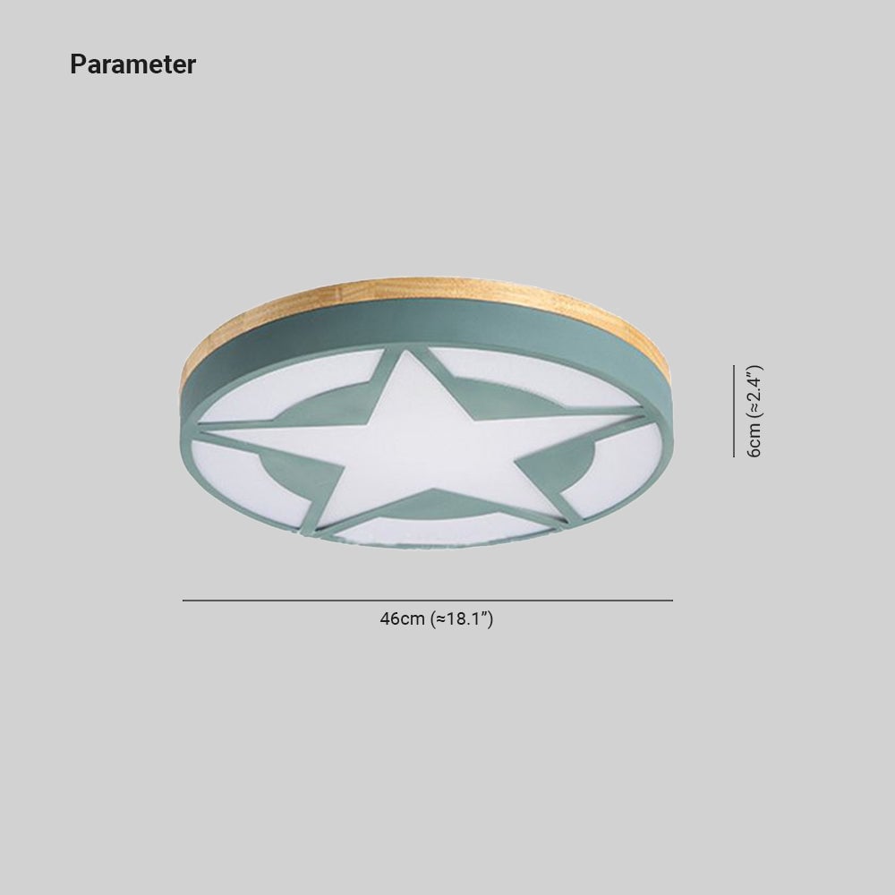 Quinn Modern Round Star Acrylic/Wood Flush Mount Ceiling Light, White/Green/Gray - Lumpaz