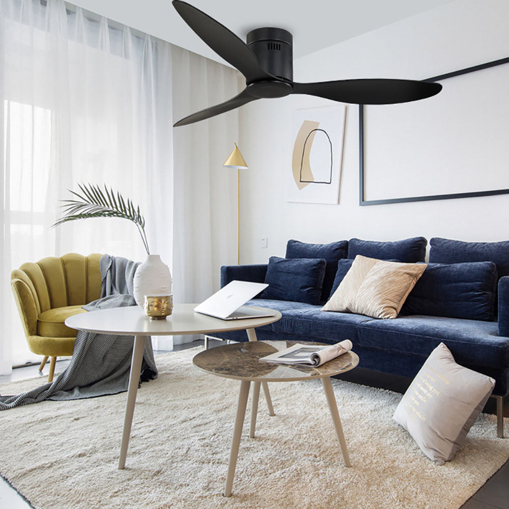 Walters Modern Minimalist 3-Blade Black DC Ceiling Fan, Low Profile, 52'' - Lumpaz