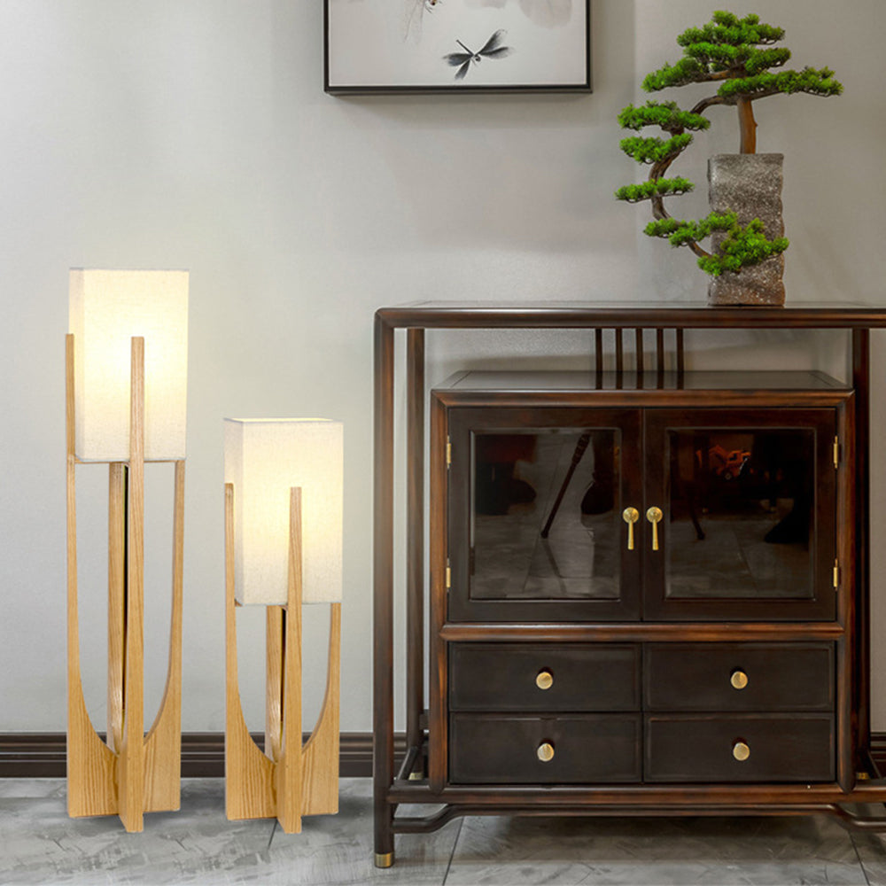 Ozawa Natural Rectangular Wood/Fabric Floor Lamp - Lumpaz
