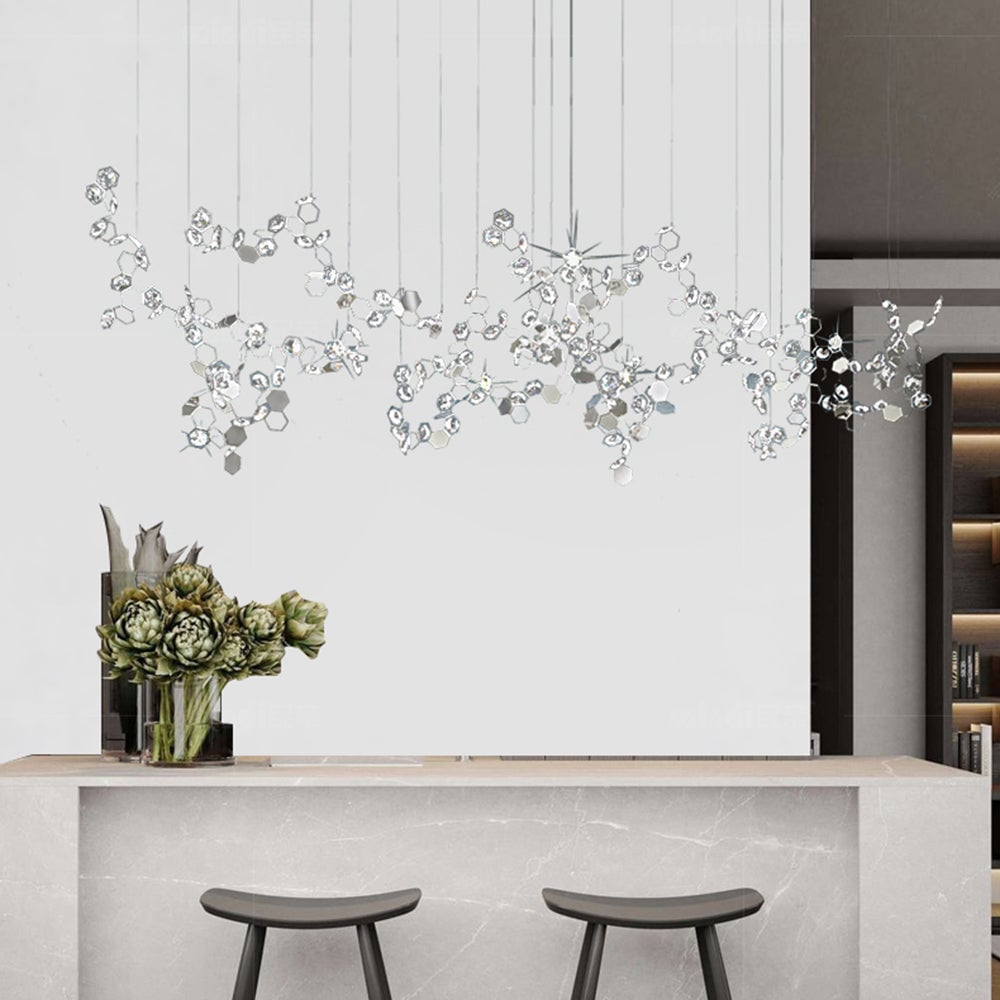 Olivia Modern Sheet Crystal Chandelier, Silver, Living Room - Lumpaz
