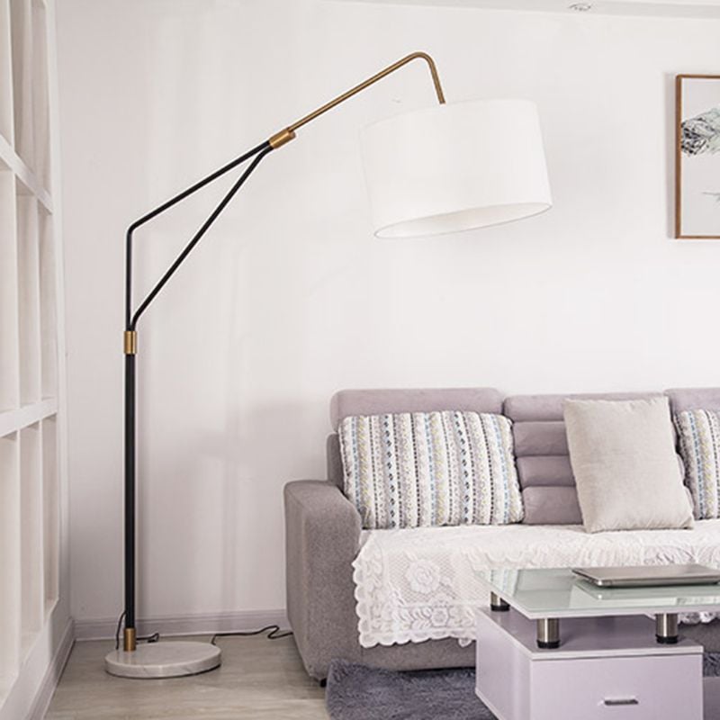 Eryn Floor Lamp Round Basic Nordic/Modern, Fabric, White, Bedroom - Lumpaz