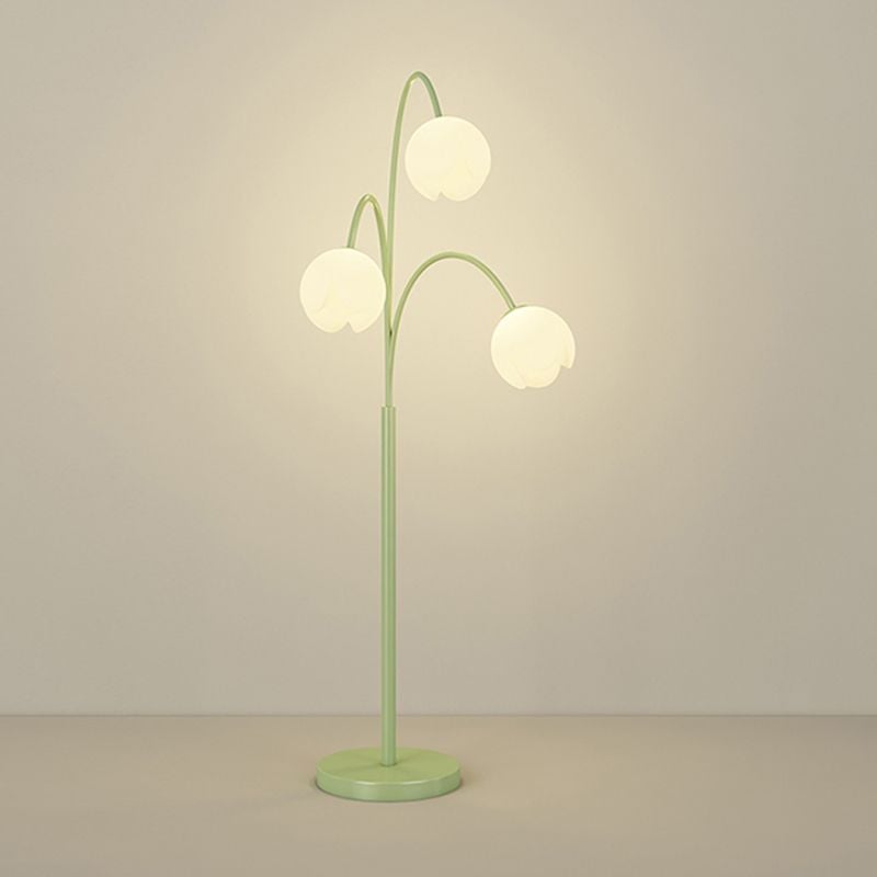 Lily Nordic 3 Lights Flower Metal Glass Floor Lamp,Green Pink - Lumpaz