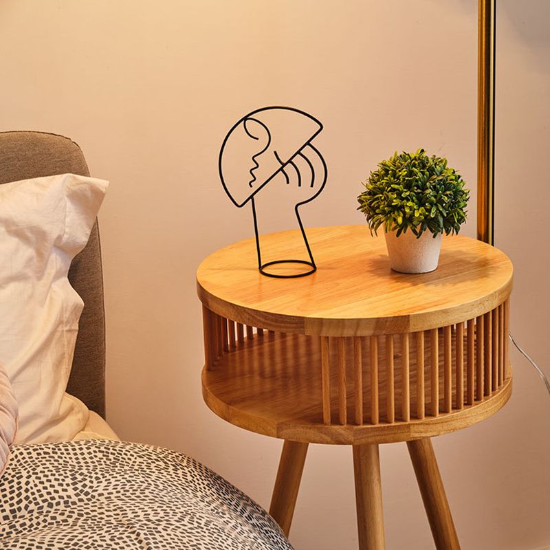 Ozawa Retro Pleated Metal & Wood Floor Lamp /w Bedside Table - Lumpaz