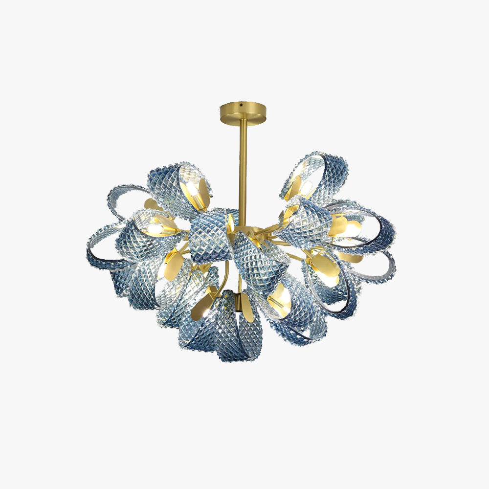Hailie Vintage Art Deco Blue Glass Chandelier Living Room - Lumpaz