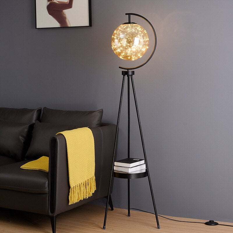 Kady Modern Starry Globe Glass Floor Lamp, Gold - Lumpaz