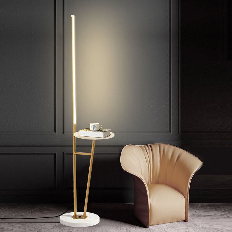 Edge Linear Floor Lamp With Table, Metal, Black/White/Gold - Lumpaz