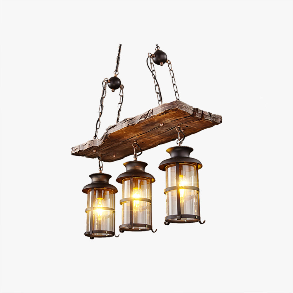 Austin Retro 3 Lantern Linear Wood/Metal, Chandelier - Lumpaz