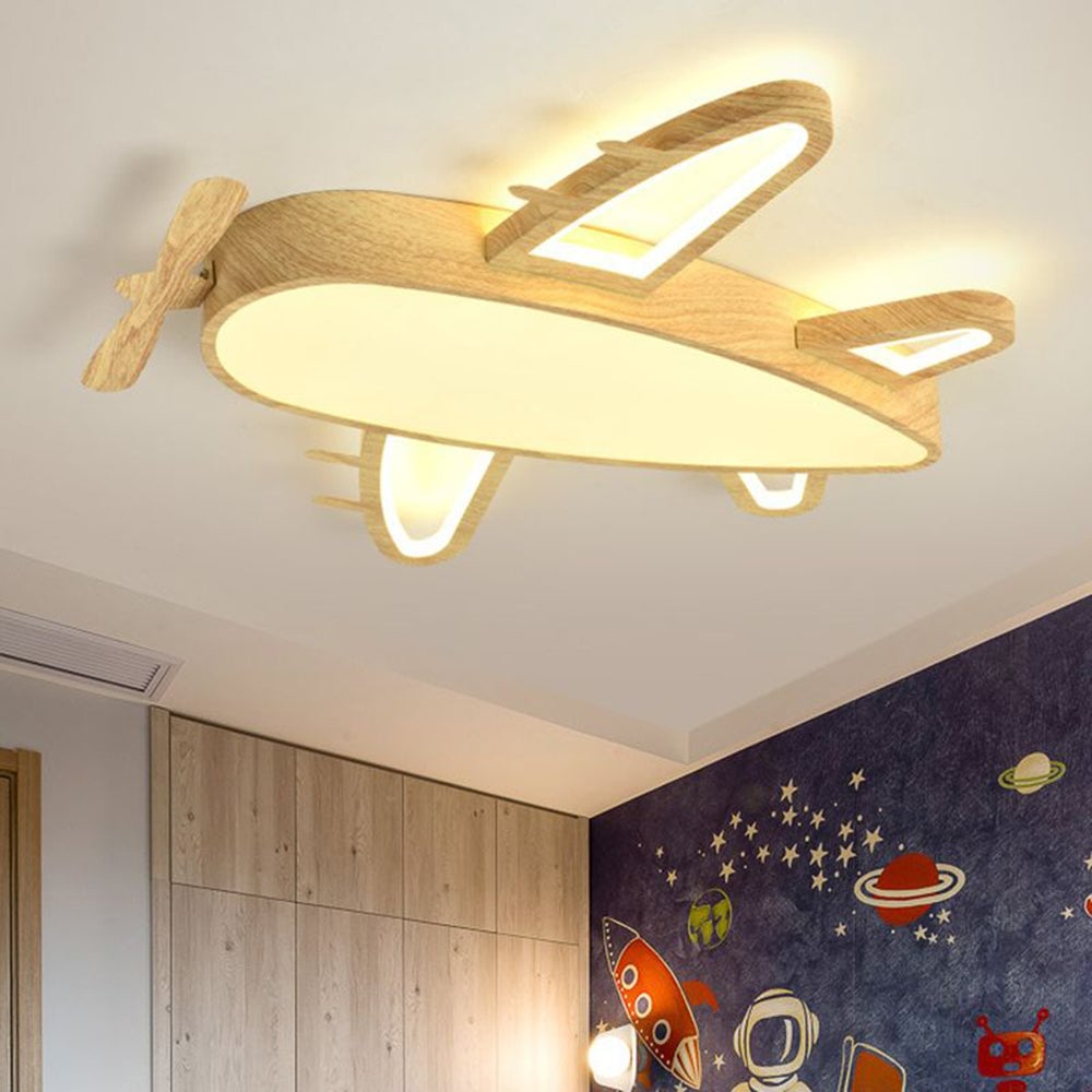 Minori Modern Art Deco Airplane Flush Mount Ceiling Light, Wood/Dark Wood - Lumpaz