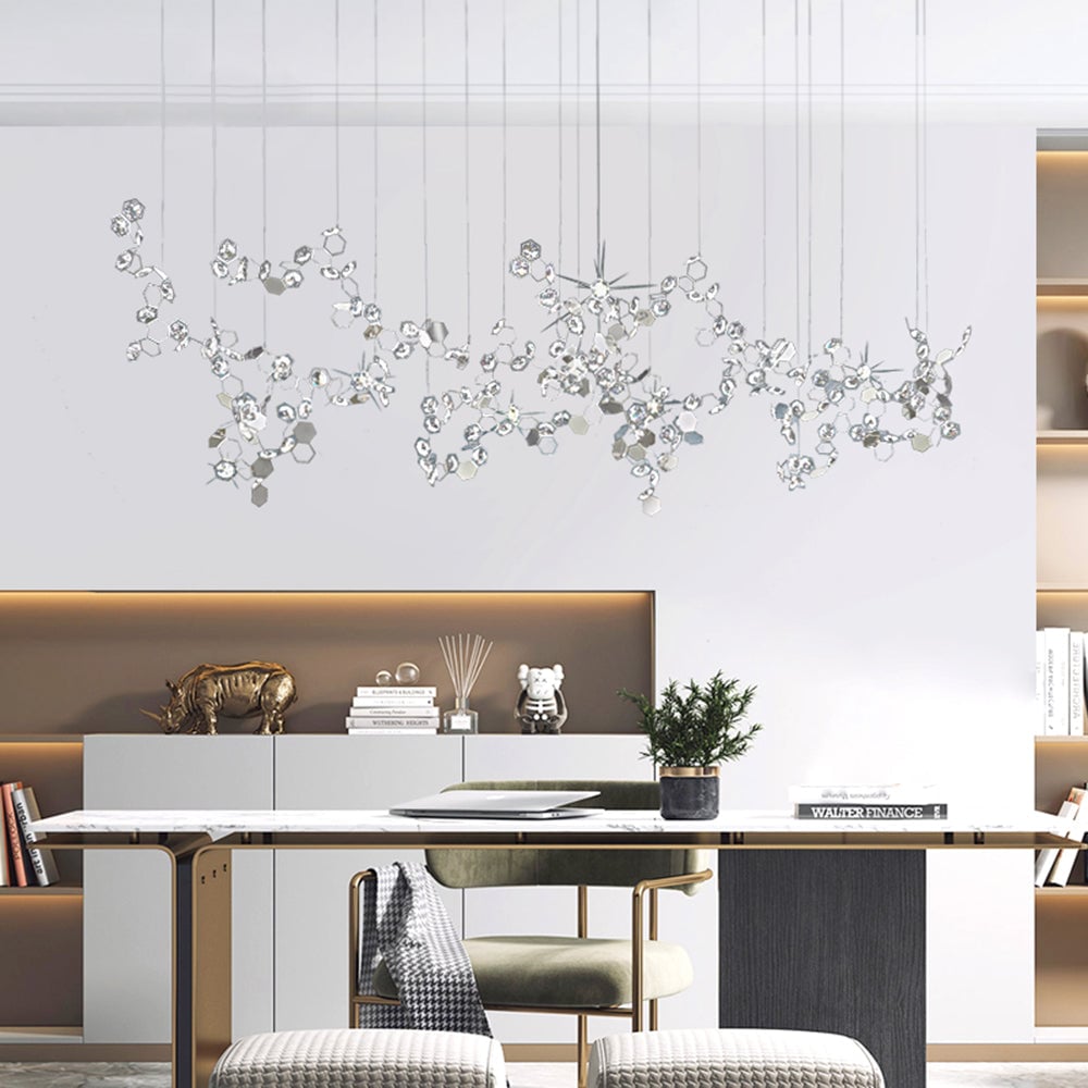 Olivia Modern Sheet Crystal Chandelier, Silver, Living Room - Lumpaz