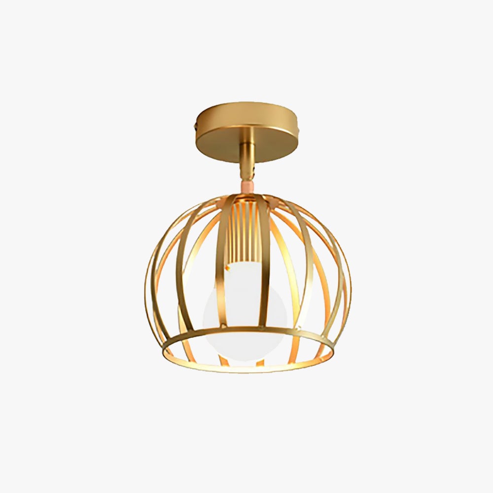 Herbert Semi Art Deco Globe Flush Mount Ceiling Light, Brass - Lumpaz