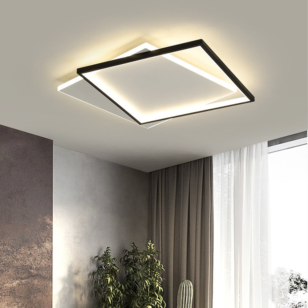 Quinn Modern Square/ Round Flush Mount Ceiling Light, Black with White - Lumpaz