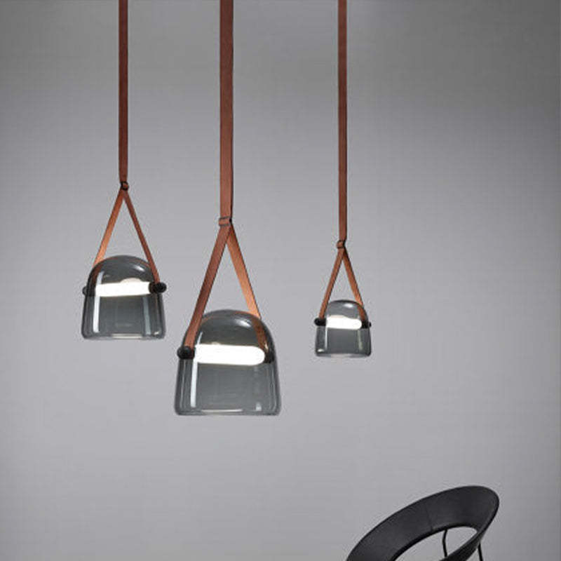 Modern Nordic Leather/Glass Pendant Light Gray/White Bedroom - Lumpaz