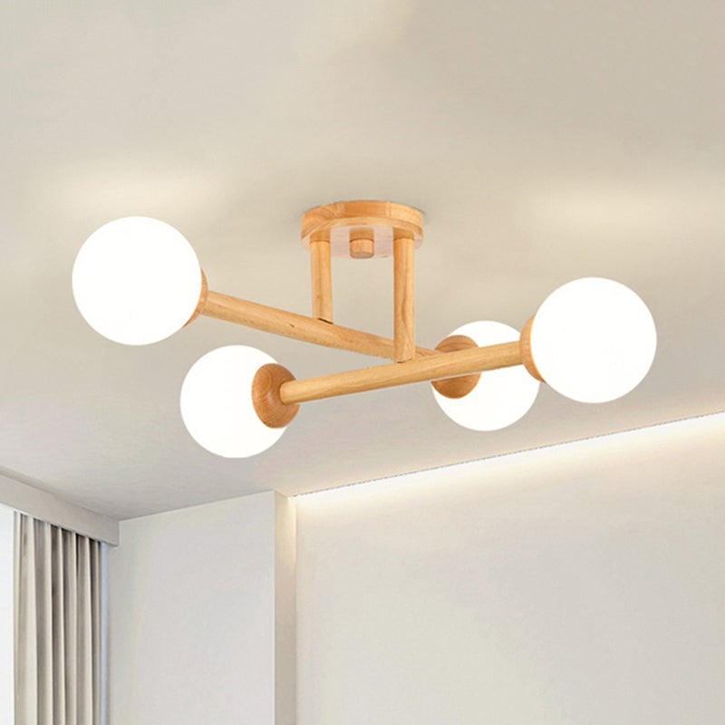 Ozawa Modern Globe Wood/Glass Flush Mount Ceiling Light - Lumpaz