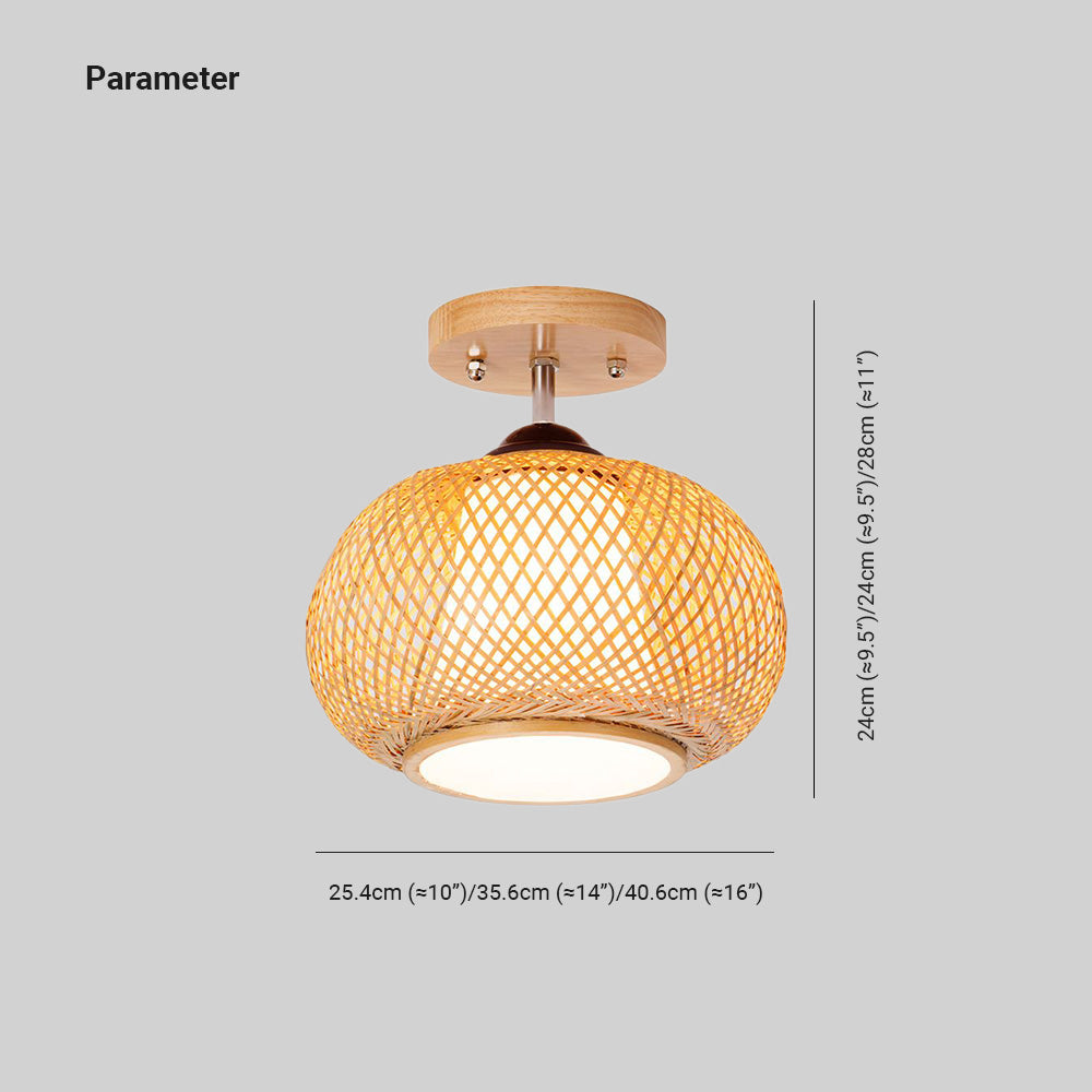 Muto Boho Flush Mount Rattan Ceiling Light, Living Room - Lumpaz