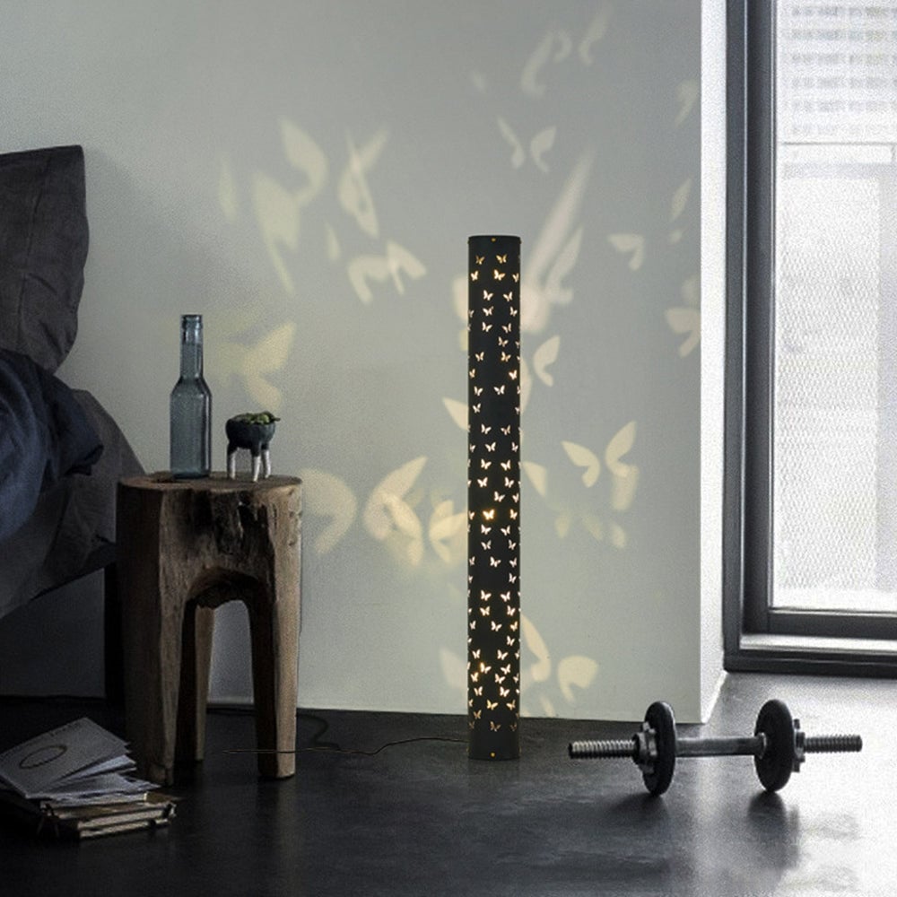 Kady Modern Cylinder Butterfly Metal Floor Lamp, Black/White - Lumpaz