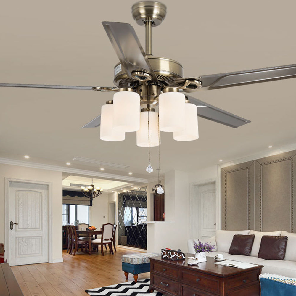 Alessio 5-Blade Rustic DC Ceiling Fan with Light, Brass, 48'' - Lumpaz