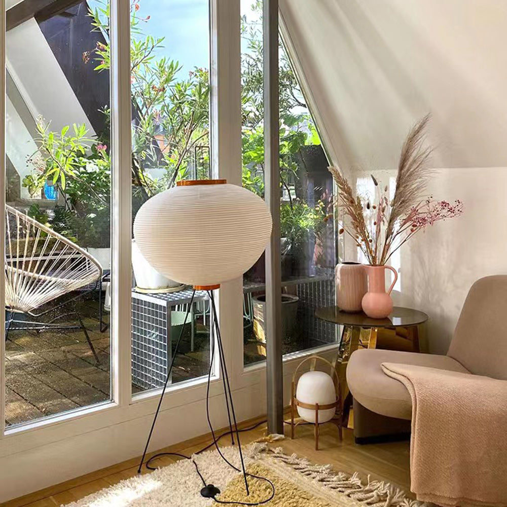 Renée Minimalist Tripod Lantern Paper Floor Lamp White - Lumpaz
