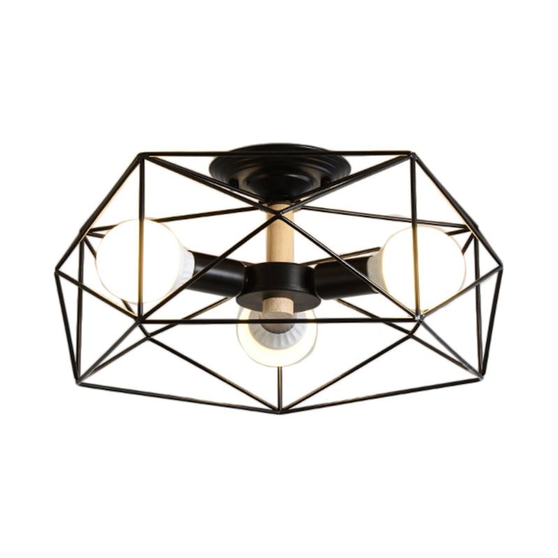 Cooley Modern Geometric Lantern Metal Flush Mount Ceiling Light, Black/White/Gold - Lumpaz