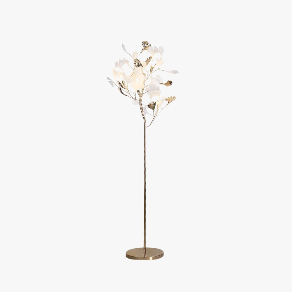 Olivia Floor Lamp Leaf Artistic, Ceramic/Metal, White/Gold, Study - Lumpaz