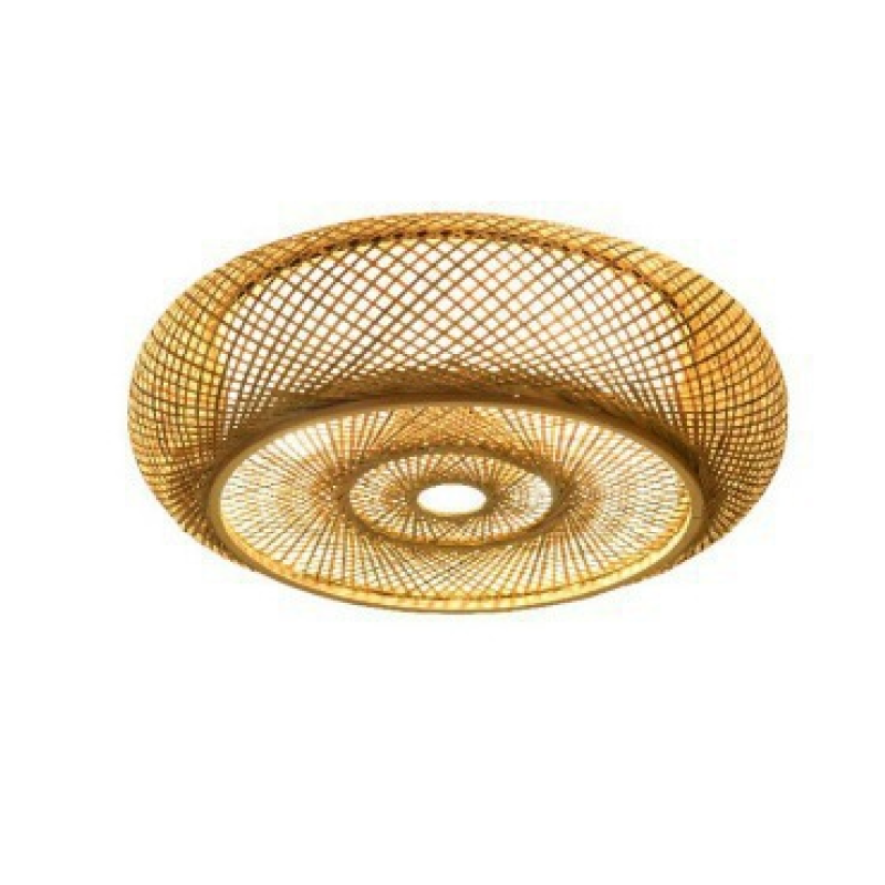 Muto Rattan Woven Rustic LED Flush Mount Ceiling Light - Lumpaz