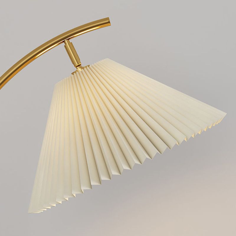 Ozawa Retro Pleated Metal & Wood Floor Lamp /w Bedside Table - Lumpaz