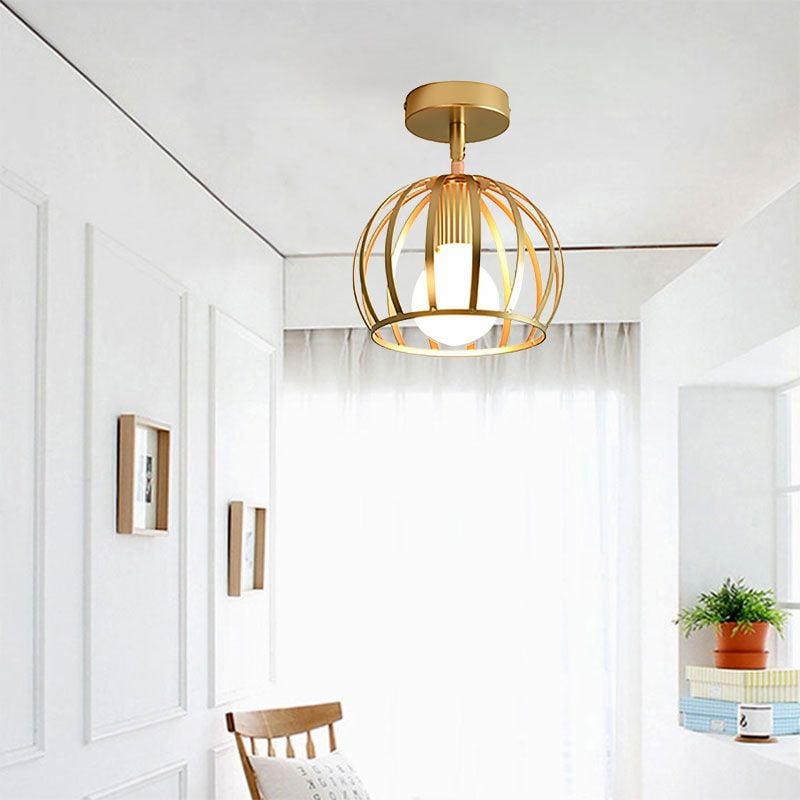 Herbert Semi Art Deco Globe Flush Mount Ceiling Light, Brass - Lumpaz