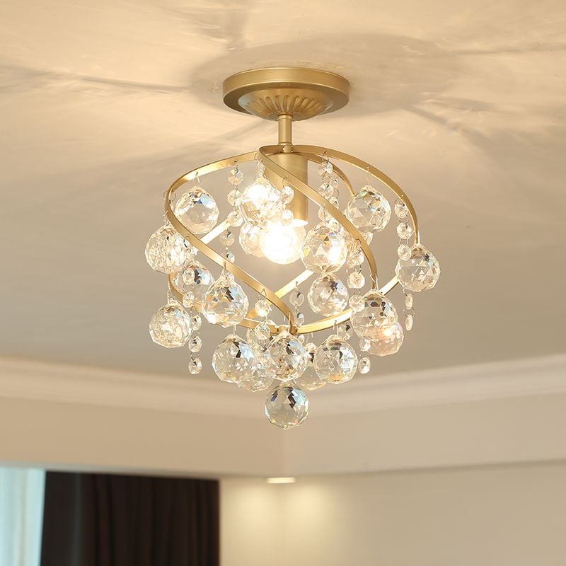 Marliyn Luxury Globe Crystal Semi-Flush Mount Ceiling Light, Brass - Lumpaz