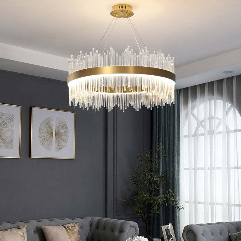 Marilyn Modern Round/Rectangular Chain Chandelier, Gold - Lumpaz