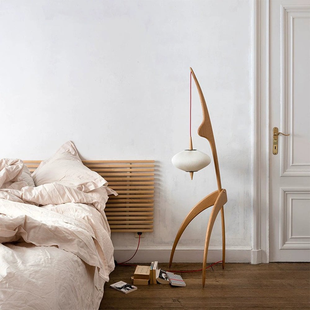 Renée Floor Lamp, Artificial Paper & Wood - Lumpaz