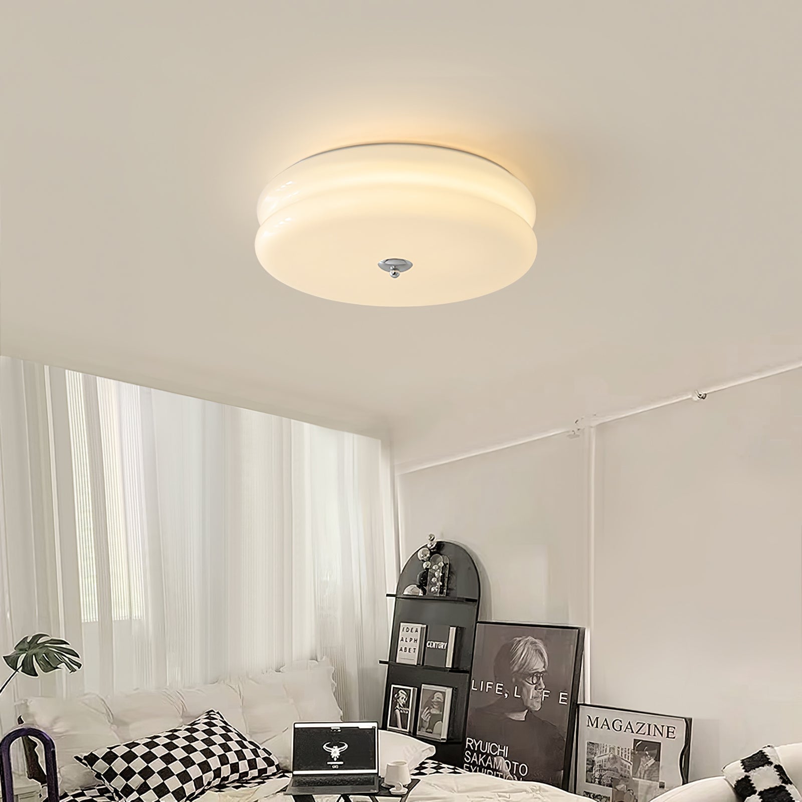 Morandi Modern Round Flush Mount Ceiling Light, White/Beige - Lumpaz