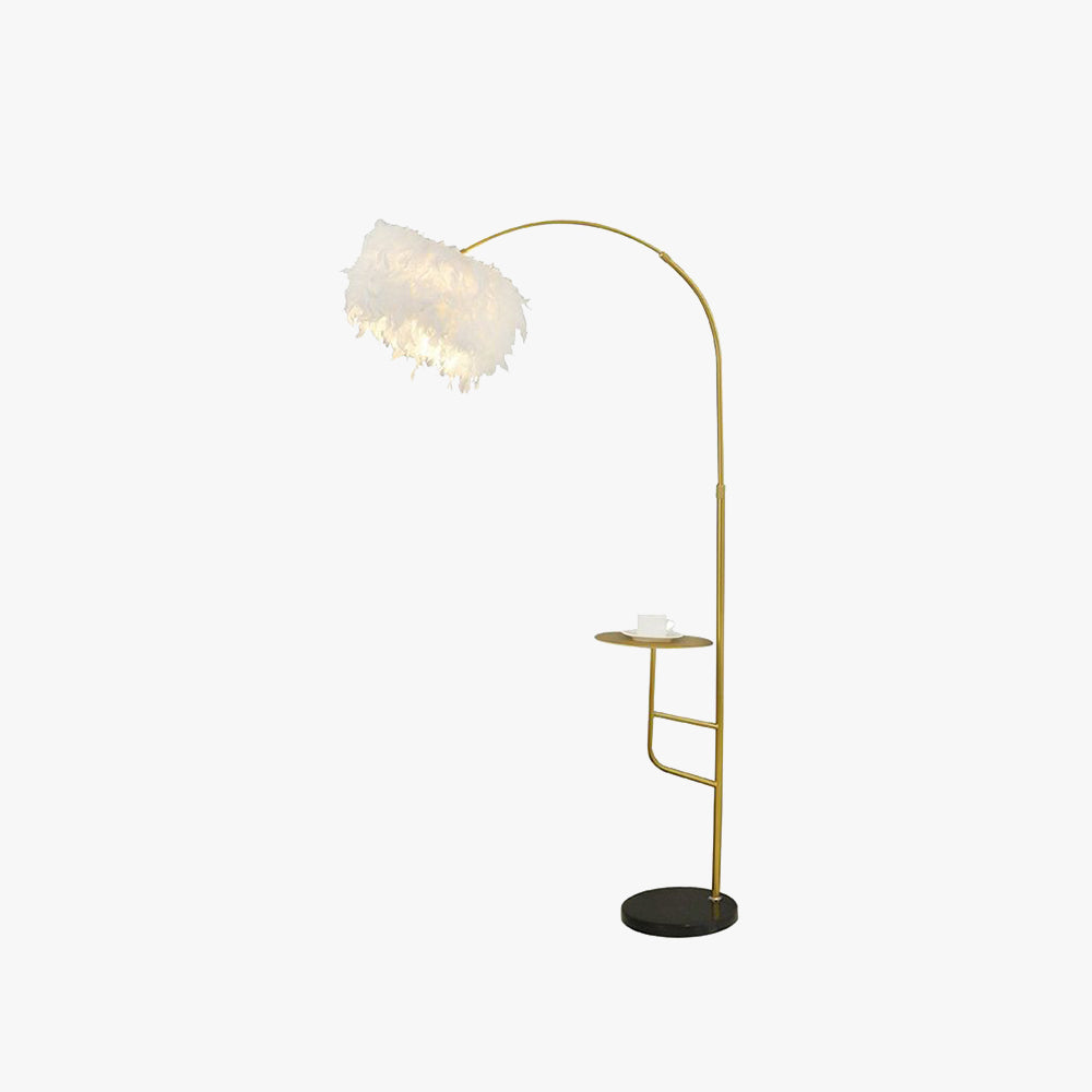 O'Moore Elegant Arc Metal Feather Floor Lamp With Table - Lumpaz