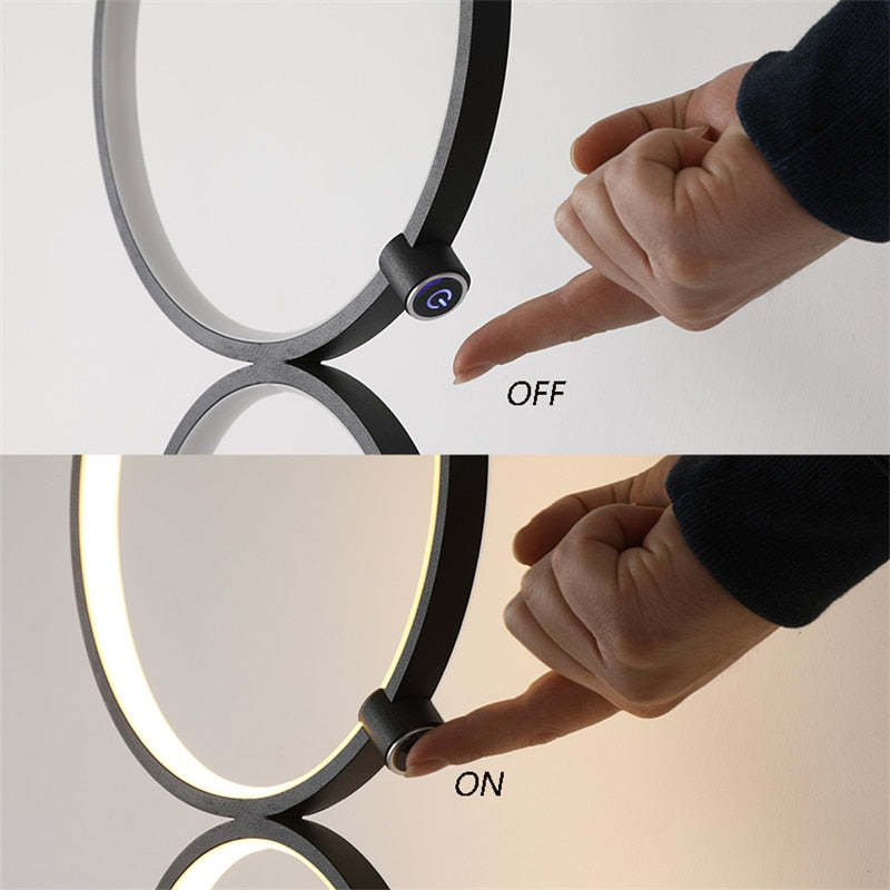 Arisha Floor Lamp Multi-ring Modern, Metal/Silicon, White/Black, Bedside - Lumpaz