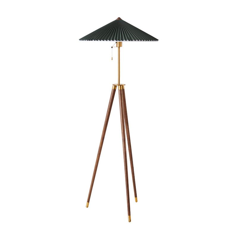 Ozawa Modern Pleated Tripod Wood Fabric Floor Lamp - Lumpaz