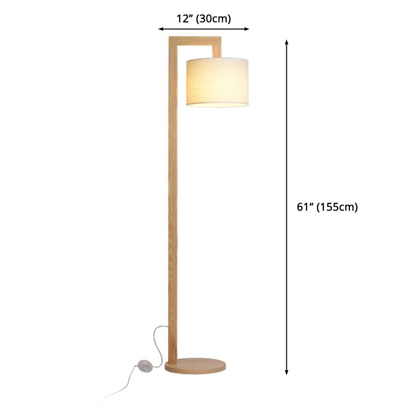 Ozawa Japanese Right Angle Arm Floor Lamp, Beige, Wood/Fabric - Lumpaz