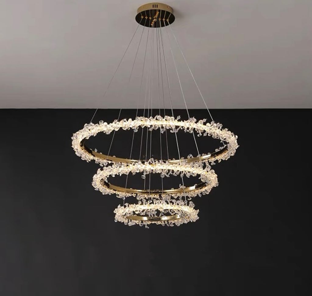 Kristy Pendant Light Ring Luxury, Crystal/Metal, Gold, Bedroom - Lumpaz