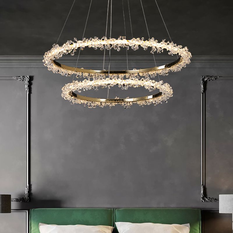 Kristy Pendant Light Ring Luxury, Crystal/Metal, Gold, Bedroom - Lumpaz