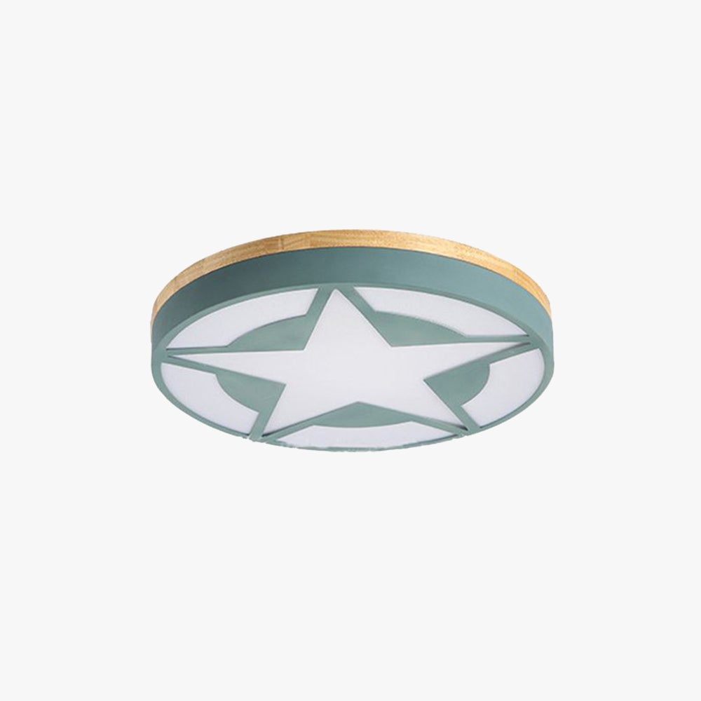 Quinn Modern Round Star Acrylic/Wood Flush Mount Ceiling Light, White/Green/Gray - Lumpaz