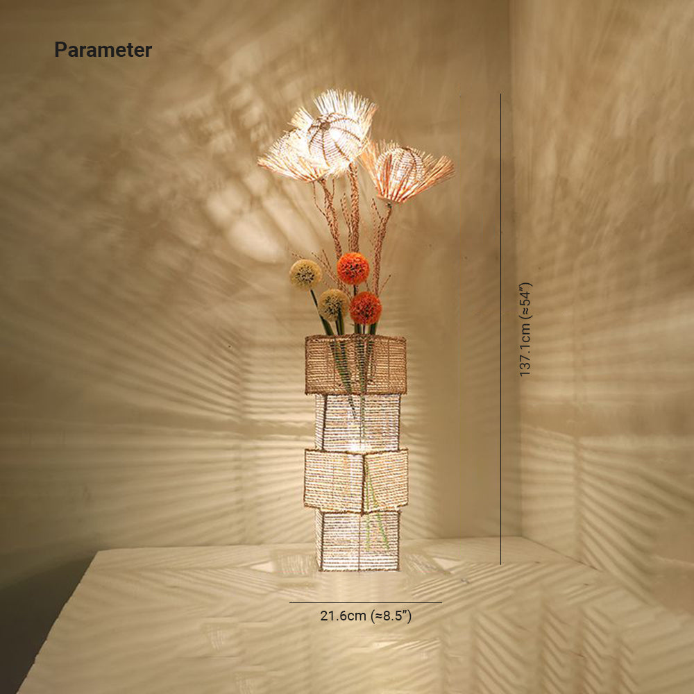 Ritta Retro Vase Wood Rattan Floor Lamp, White/Brown - Lumpaz