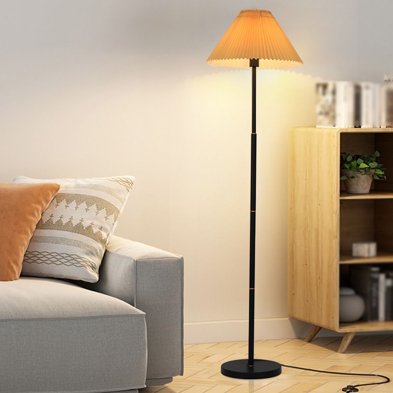 Ozawa Modern Pleated Metal Fabric Floor Lamp, White/Green/Apricot - Lumpaz