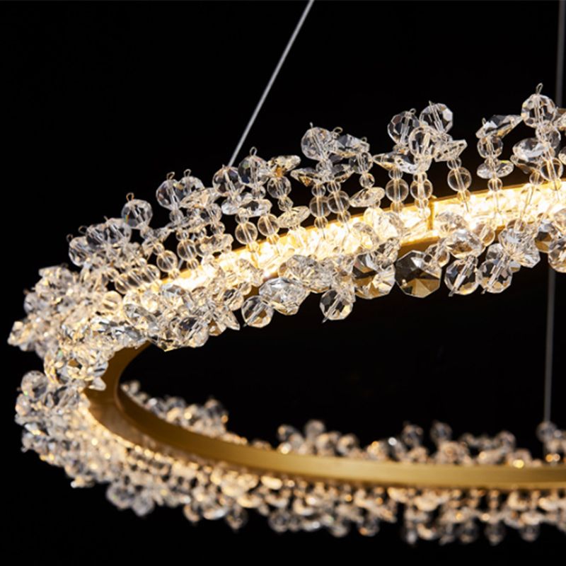 Kristy Pendant Light Ring Luxury, Crystal/Metal, Gold, Bedroom - Lumpaz