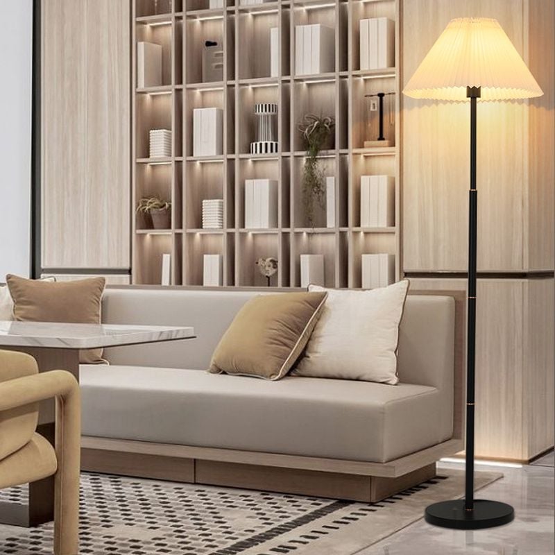 Ozawa Modern Pleated Metal Fabric Floor Lamp, White/Green/Apricot - Lumpaz