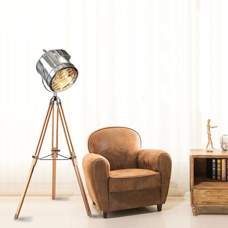 Salgado Retro Tripod Metal Floor Lamp, Silver, Bedroom/Study - Lumpaz