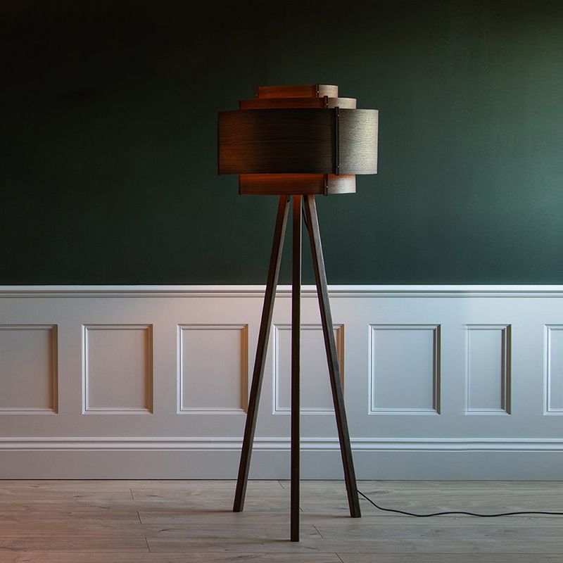 Ozawa Modern Cylinder Tripod Wood Floor Lamp, Brown - Lumpaz